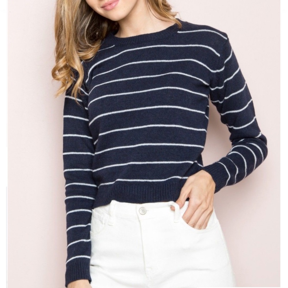 Brandy Melville Navy and White Striped Sweater
